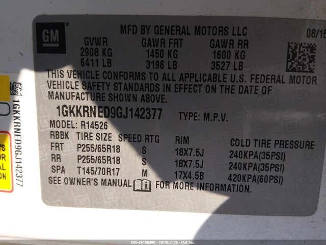 Aukcja sprzedaży 2016 Gmc Acadia Sle-1, vin: 1GKKRNED9GJ142377, numer aukcji: 46106360