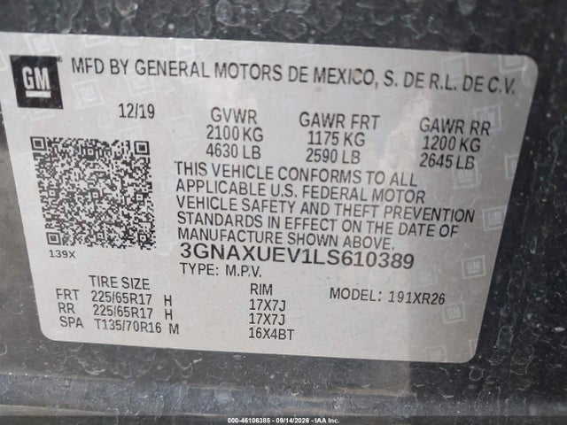 3GNAXUEV1LS610389 Chevrolet Equinox Awd Lt 1.5l Turbo