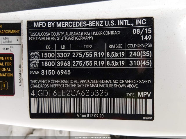 4JGDF6EE2GA635325 Mercedes-Benz Gl 450 4matic