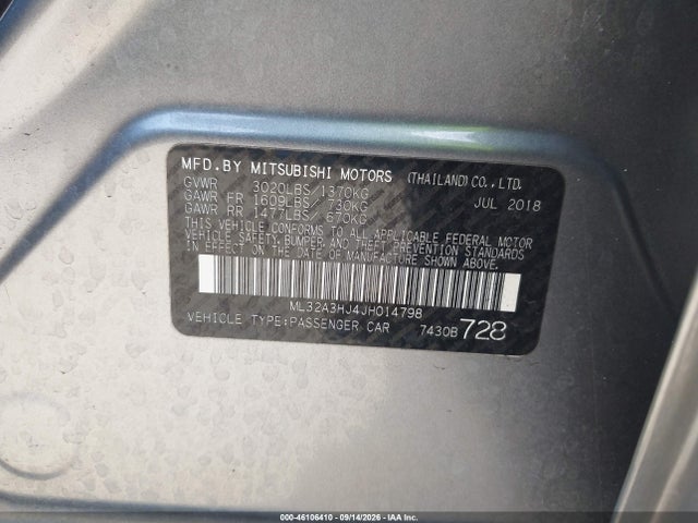 ML32A3HJ4JH014798 Mitsubishi MIRAGE ES