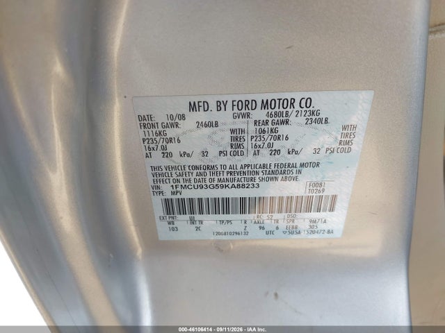 Aukcja sprzedaży 2009 Ford Escape Xlt, vin: 1FMCU93G59KA88233, numer aukcji: 46106414