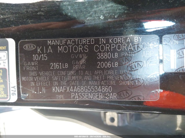 2016 Kia Forte Lx მანქანა იყიდება აუქციონზე, vin: KNAFX4A68G5534860, აუქციონის ნომერი: 46106419