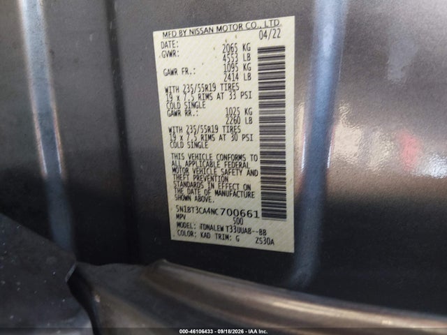 Продаж на аукціоні авто 2022 Nissan Rogue Sl Fwd, vin: 5N1BT3CA4NC700661, номер лоту: 46106433