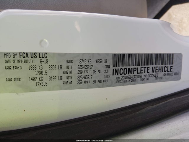 Aukcja sprzedaży 2019 Dodge Grand Caravan Se, vin: 2C7WDGBG4KR729390, numer aukcji: 46106447