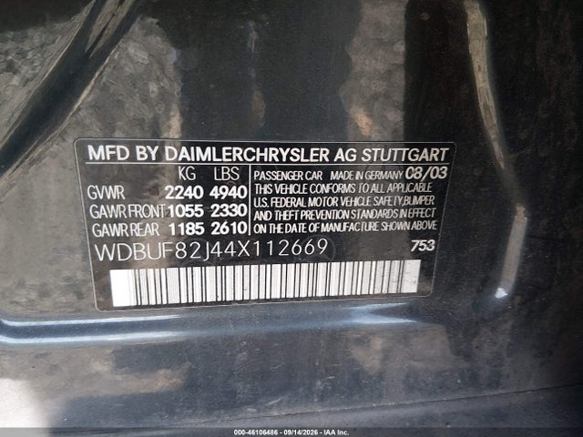 Продажа на аукционе авто 2004 Mercedes-benz E 320 4matic, vin: WDBUF82J44X112669, номер лота: 46106486