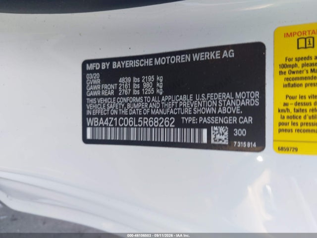 WBA4Z1C06L5R68262 BMW 430I