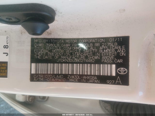 Aukcja sprzedaży 2011 Toyota Prius Four, vin: JTDKN3DU3B0274482, numer aukcji: 46106511