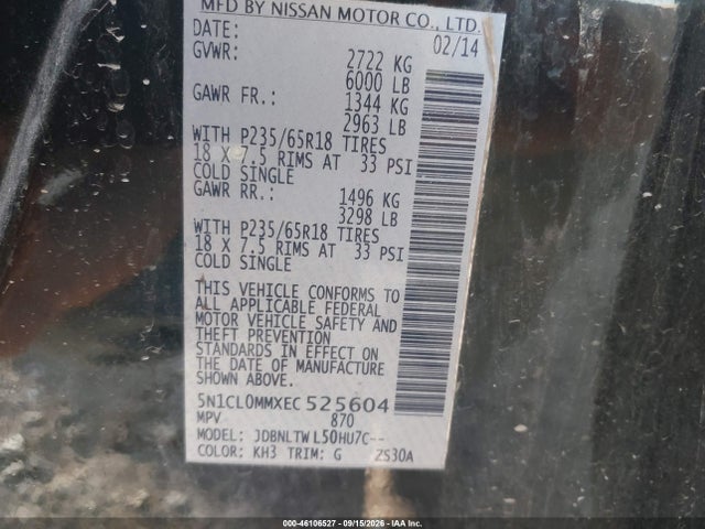 Aukcja sprzedaży 2014 Infiniti Qx60 Hybrid, vin: 5N1CL0MMXEC525604, numer aukcji: 46106527