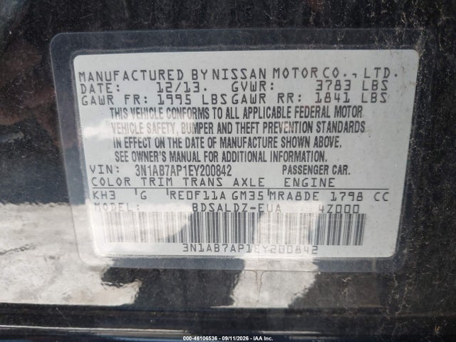 Продажа на аукционе авто 2014 Nissan Sentra Sv, vin: 3N1AB7AP1EY200842, номер лота: 46106536