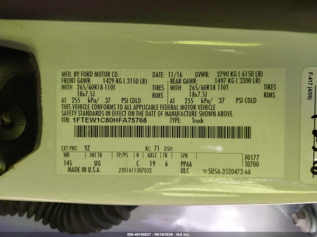Aukcja sprzedaży 2017 Ford F-150 Xlt, vin: 1FTEW1C80HFA75768, numer aukcji: 46106537