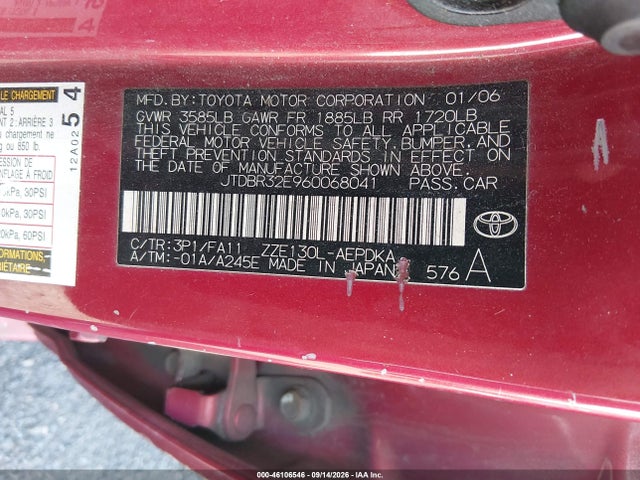 Продажа на аукционе авто 2006 Toyota Corolla Ce, vin: JTDBR32E960068041, номер лота: 46106546