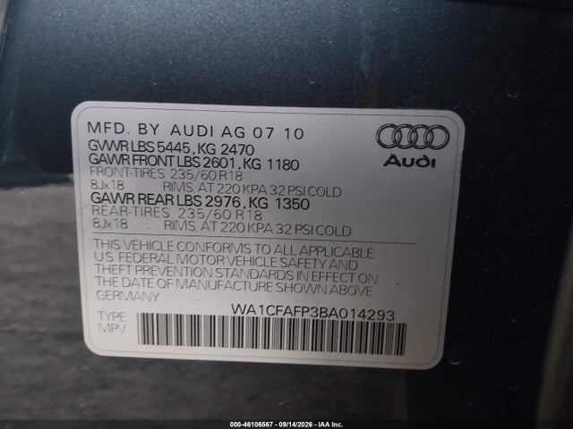 Продажа на аукционе авто 2011 Audi Q5 2.0t Premium, vin: WA1CFAFP3BA014293, номер лота: 46106567