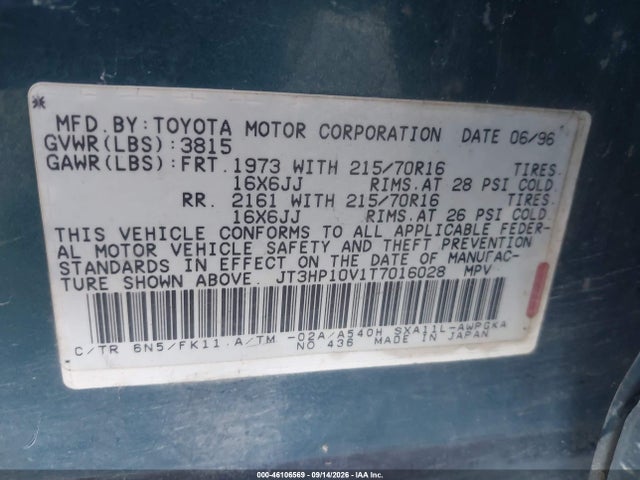Aukcja sprzedaży 1996 Toyota Rav4, vin: JT3HP10V1T7016028, numer aukcji: 46106569