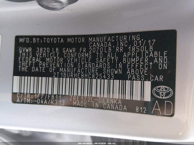2T1BURHE8HC825433 Toyota COROLLA LE