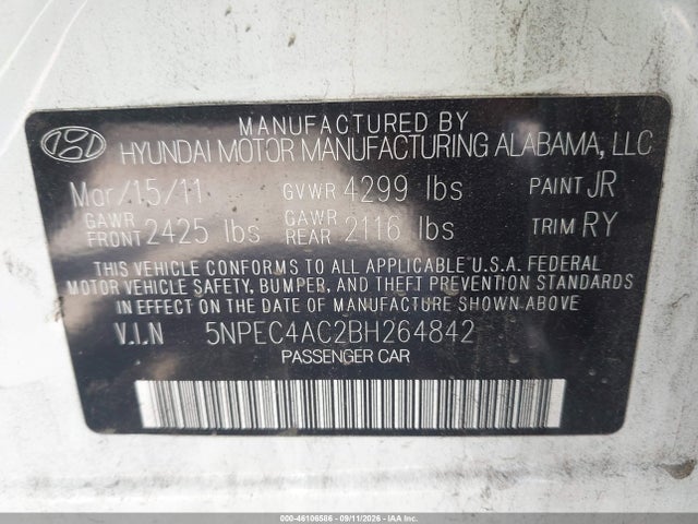 Aukcja sprzedaży 2011 Hyundai Sonata Limited, vin: 5NPEC4AC2BH264842, numer aukcji: 46106586