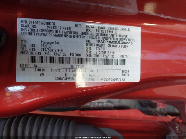 Aukcja sprzedaży 2018 Ford Focus Sel, vin: 1FADP3M28JL304516, numer aukcji: 46106602