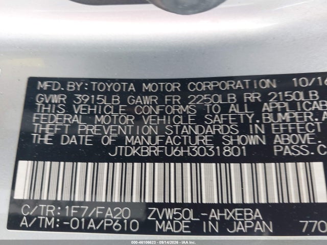 Toyota Prius Two 2017 JTDKBRFU6H3031801 Image 9