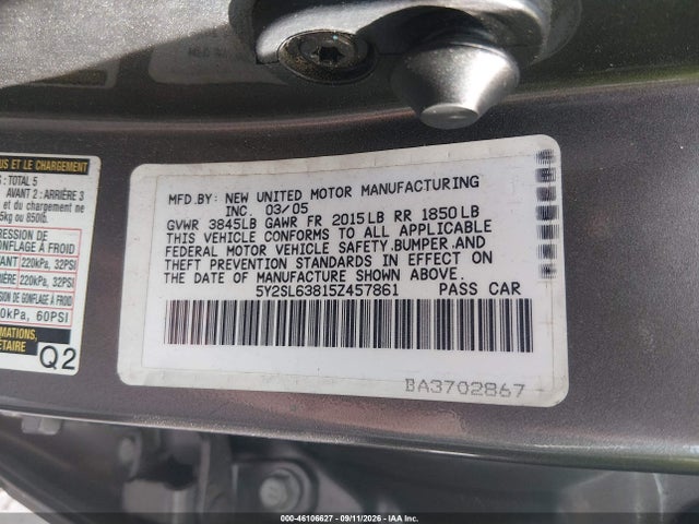 46106627 :رقم المزاد ، 5Y2SL63815Z457861 vin ، 2005 Pontiac Vibe مزاد بيع