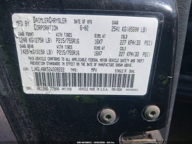 Aukcja sprzedaży 2002 Jeep Liberty Sport, vin: 1J4GL48K52W339222, numer aukcji: 46106633