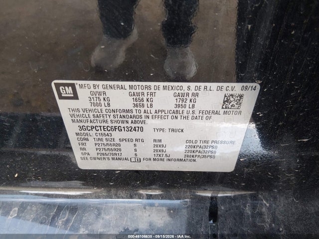 Aukcja sprzedaży 2015 Chevrolet Silverado 1500 High Country, vin: 3GCPCTEC6FG132470, numer aukcji: 46106635