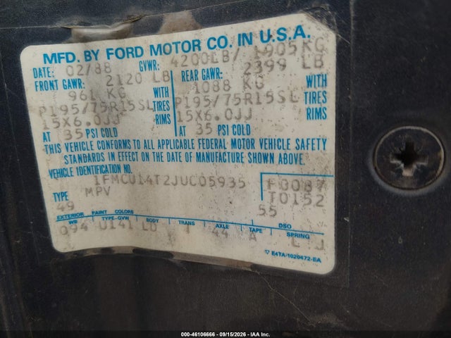 Aukcja sprzedaży 1988 Ford Bronco Ii, vin: 1FMCU14T2JUC05935, numer aukcji: 46106666