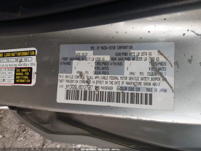2006 Mazda Mazda5 Sport მანქანა იყიდება აუქციონზე, vin: JM1CR29LX60127987, აუქციონის ნომერი: 46106688