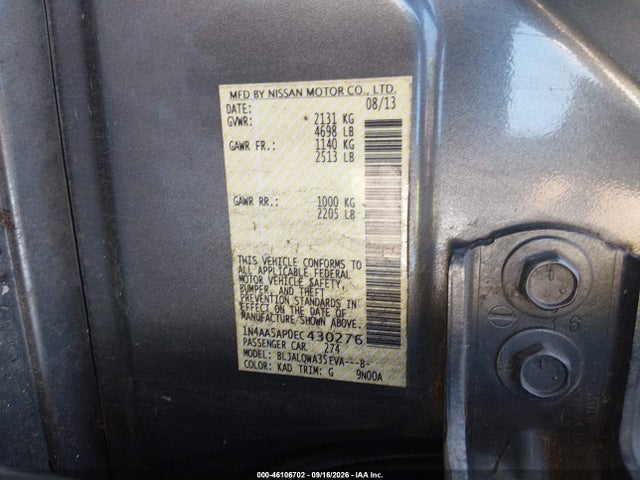 46106702 :رقم المزاد ، 1N4AA5AP0EC430276 vin ، 2014 Nissan Maxima 3.5 S مزاد بيع