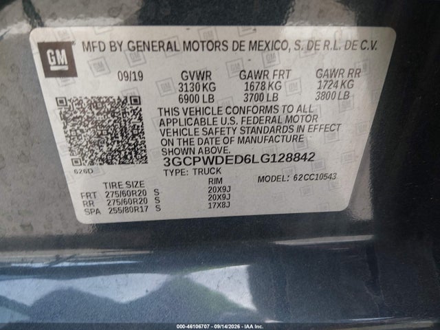 2020 Chevrolet Silverado 1500 2wd  Short Bed Rst მანქანა იყიდება აუქციონზე, vin: 3GCPWDED6LG128842, აუქციონის ნომერი: 46106707