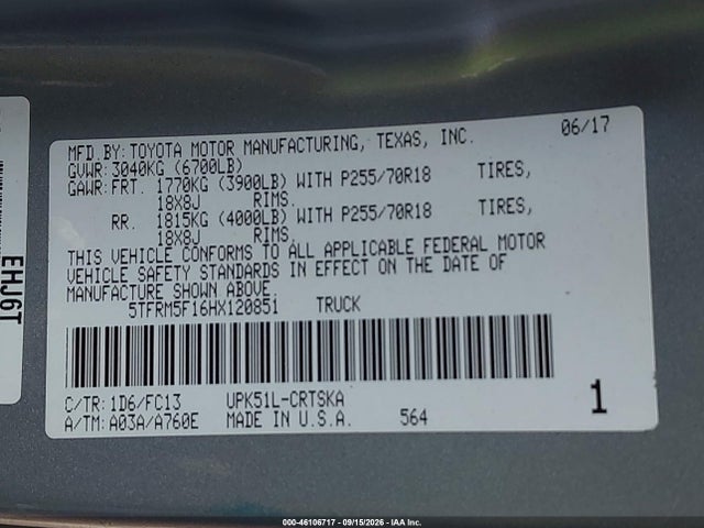 5TFRM5F16HX120851 Toyota Tundra Sr5 4.6l V8