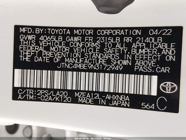 Toyota Corolla Xse 2022 JTNC4MBE9N3172949 Image 9