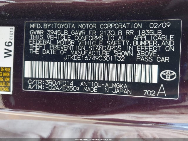 Aukcja sprzedaży 2009 Scion Tc, vin: JTKDE167490301132, numer aukcji: 46106772