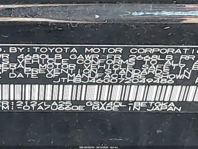 Auction sale of the 2007 Lexus Es 350, vin: JTHBJ46G072049486, lot number: 46106783
