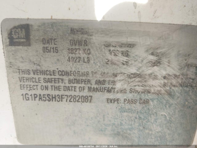 Продажа на аукционе авто 2015 Chevrolet Cruze Ls Auto, vin: 1G1PA5SH3F7282087, номер лота: 46106784