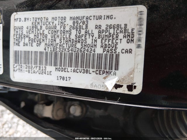 Продаж на аукціоні авто 2004 Toyota Camry Le, vin: 4T1BE32K54U262424, номер лоту: 46106788