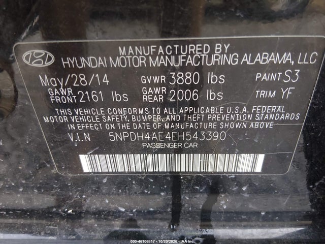 Продаж на аукціоні авто 2014 Hyundai Elantra Se, vin: 5NPDH4AE4EH543390, номер лоту: 46106817