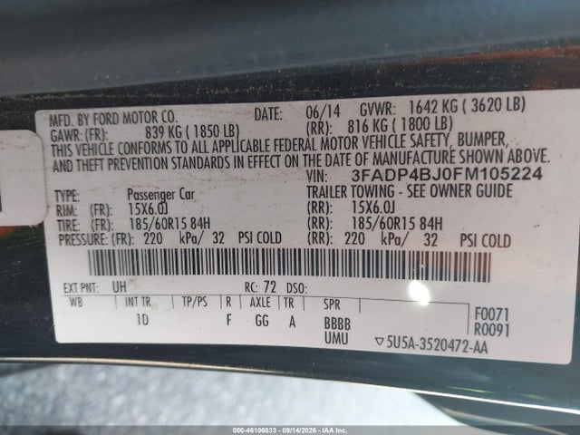 Ford FIESTA SE 2015 3FADP4BJ0FM105224 Image 9