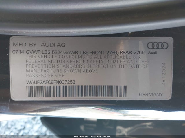 Продажа на аукционе авто 2015 Audi A6 3.0t Premium Plus, vin: WAUFGAFC8FN007252, номер лота: 46106834