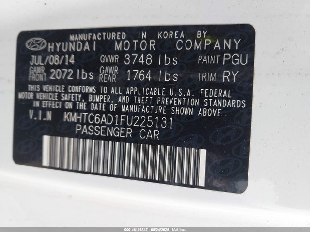 Auction sale of the 2015 Hyundai Veloster, vin: KMHTC6AD1FU225131, lot number: 46106847