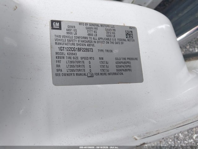 46106858 :رقم المزاد ، 1GT12ZCG1BF228973 vin ، 2011 Gmc Sierra 2500hd Work Truck مزاد بيع