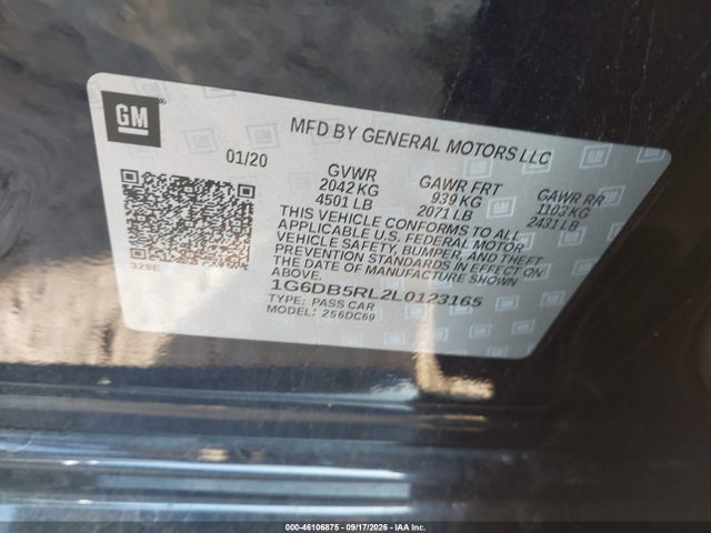 46106875 :رقم المزاد ، 1G6DB5RL2L0123165 vin ، 2020 Cadillac Ct4 Premium Luxury مزاد بيع