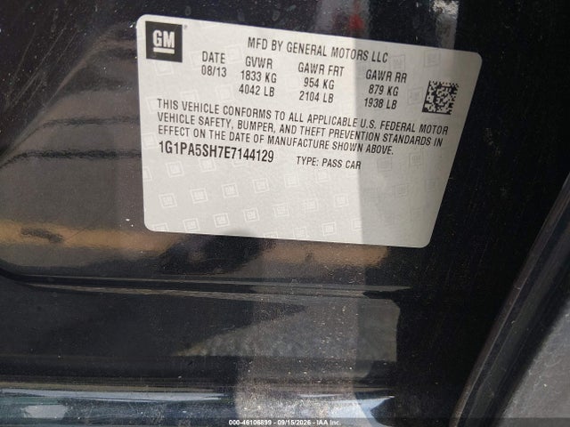 46106899 :رقم المزاد ، 1G1PA5SH7E7144129 vin ، 2014 Chevrolet Cruze Ls Auto مزاد بيع