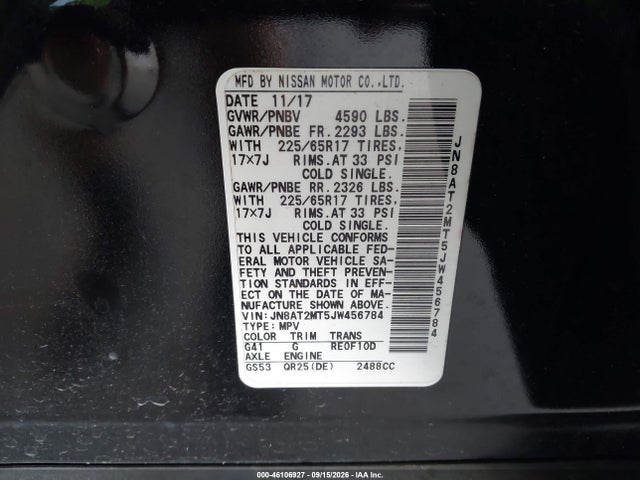 Aukcja sprzedaży 2018 Nissan Rogue Sv, vin: JN8AT2MT5JW456784, numer aukcji: 46106927
