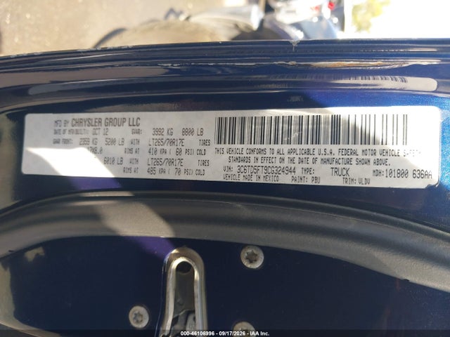 Продаж на аукціоні авто 2012 Ram 2500 Laramie, vin: 3C6TD5FT9CG324944, номер лоту: 46106996