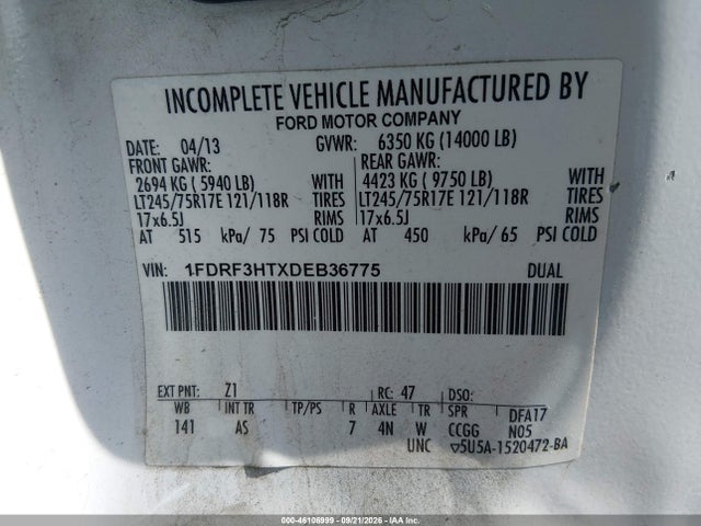 Продаж на аукціоні авто 2013 Ford F-350 Chassis Xl, vin: 1FDRF3HTXDEB36775, номер лоту: 46106999