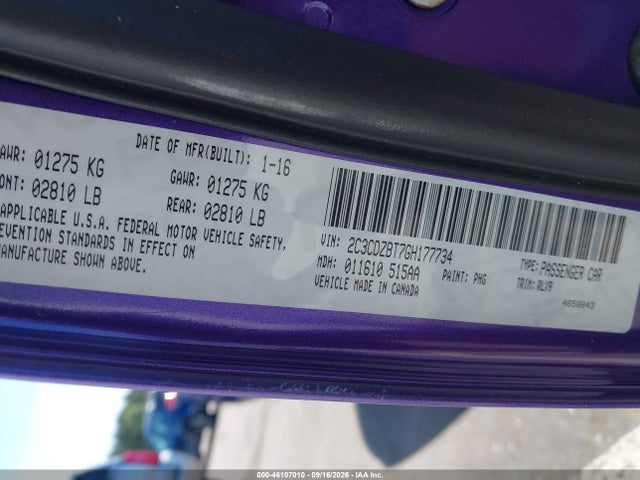 Продаж на аукціоні авто 2016 Dodge Challenger R/t Plus, vin: 2C3CDZBT7GH177734, номер лоту: 46107010