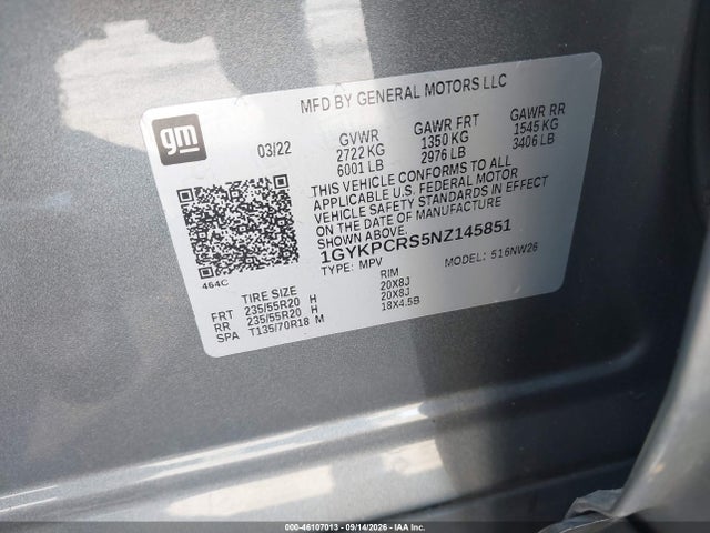 Aukcja sprzedaży 2022 Cadillac Xt6 Fwd Premium Luxury, vin: 1GYKPCRS5NZ145851, numer aukcji: 46107013