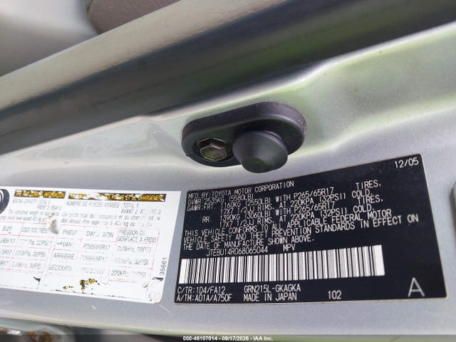 Aukcja sprzedaży 2006 Toyota 4runner Sr5 V6, vin: JTEBU14R068065044, numer aukcji: 46107014