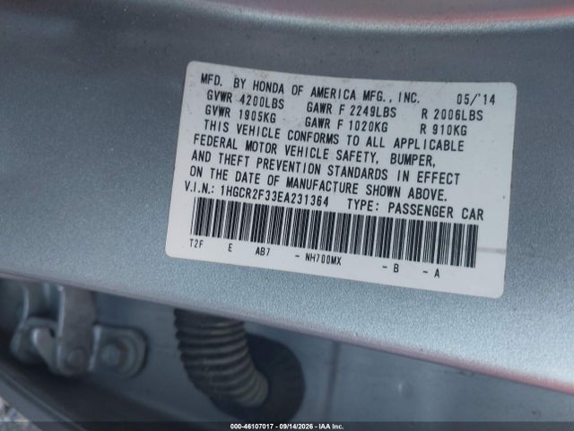 2014 Honda Accord Lx მანქანა იყიდება აუქციონზე, vin: 1HGCR2F33EA231364, აუქციონის ნომერი: 46107017