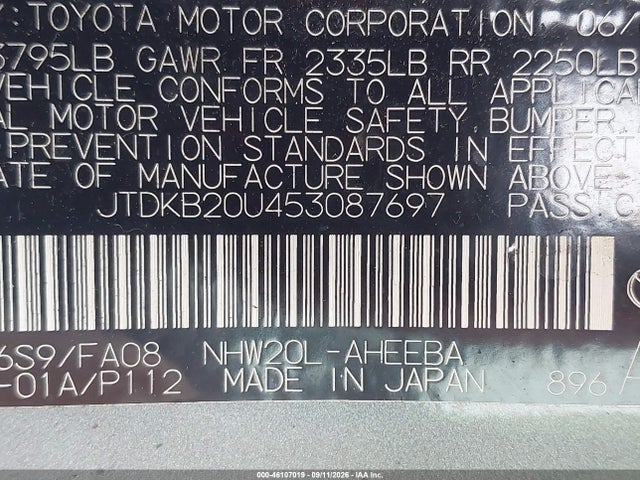 Продажа на аукционе авто 2005 Toyota Prius, vin: JTDKB20U453087697, номер лота: 46107019