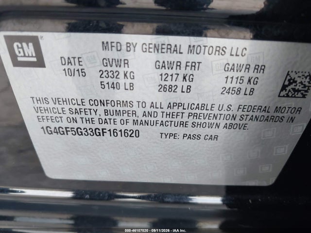Продажа на аукционе авто 2016 Buick Lacrosse Premium Ii, vin: 1G4GF5G33GF161620, номер лота: 46107020